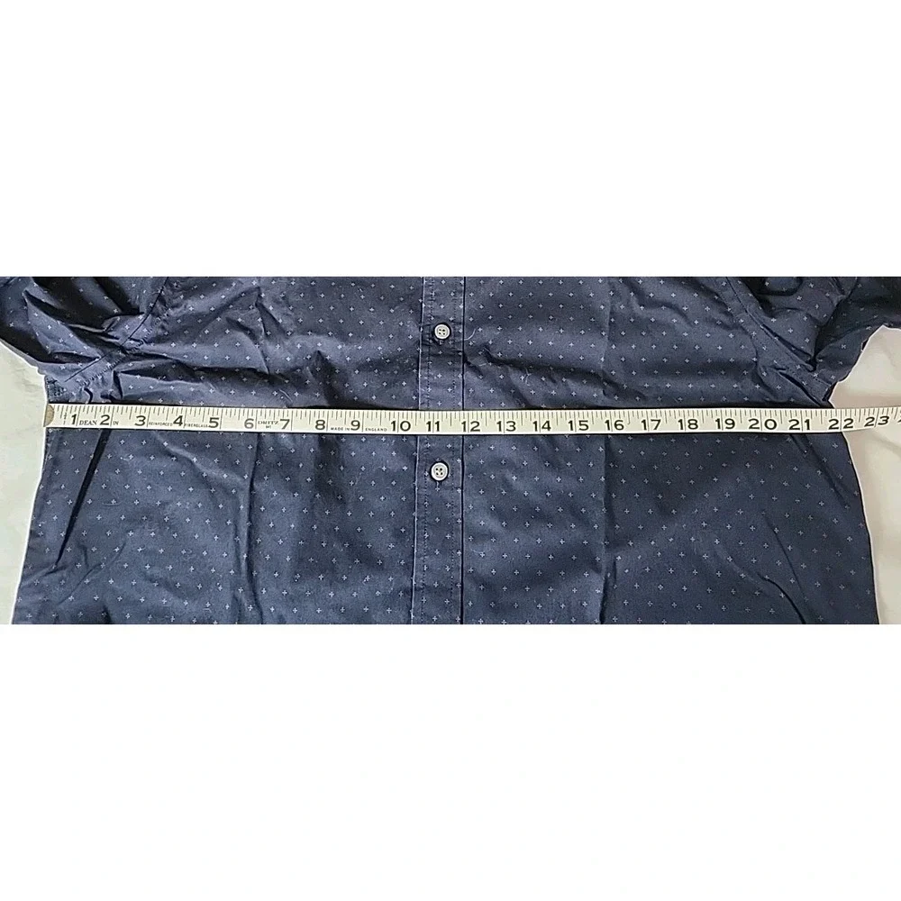 Banana Republic Men's Large Slim Fit 16-16.5 34/35 Long Sleeve Button Navy AOP